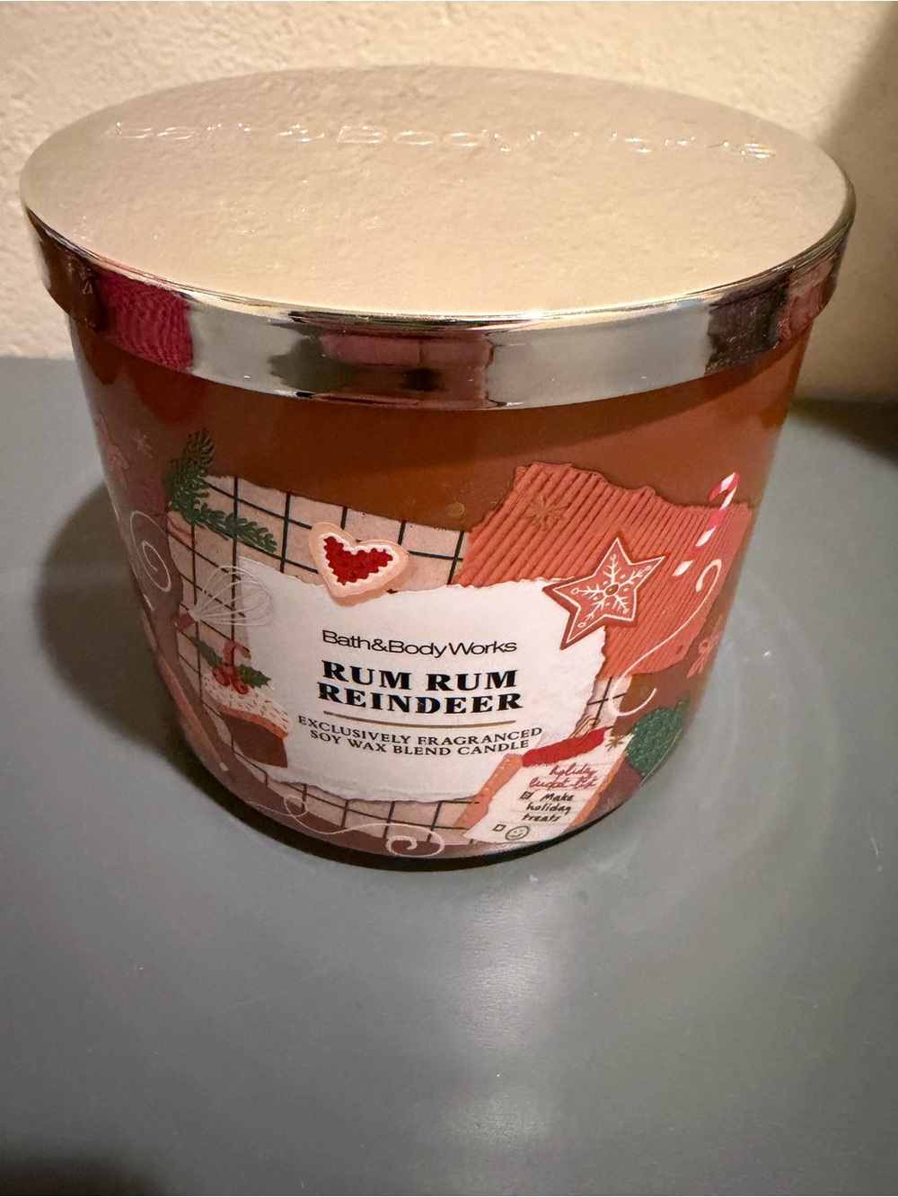 Brand new, never burned Bath & Body Works Rum Rum Reindeer 3-Wick Candle.